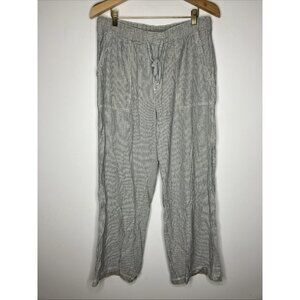 Gap Women's Linen Blend Striped Pants Large Roomy Leg Cozy Drawstring